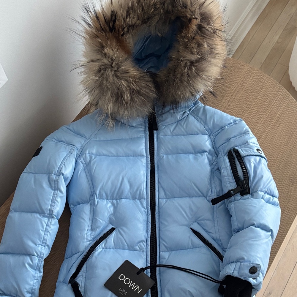 SAM. Light Blue Puffer Jacket with Fur Hood size 4 kids brand new